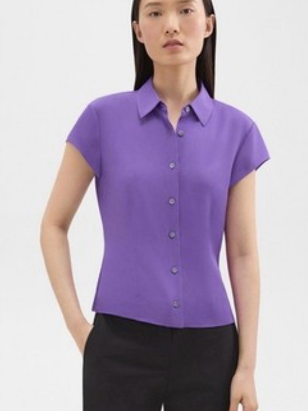Classic Purple Button-Down Cap Sleeve Top by Theory